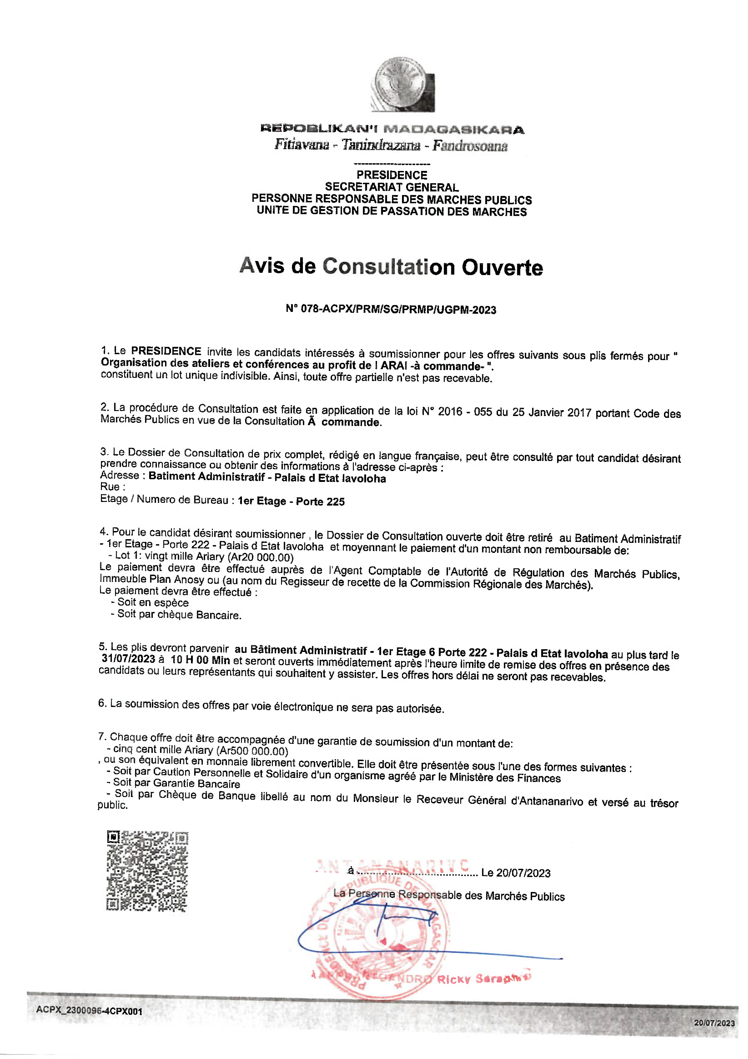 Avis de Consultation - Organisation des ateliers et conférences au profit de l'ARAI