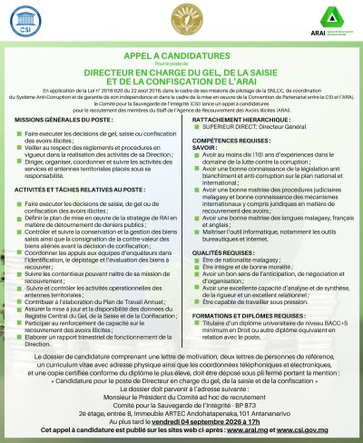Directeur en charge du Gel, de la Saisie et de la Confiscation