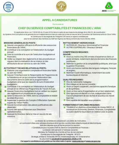 Chef du Service Comptabilité et Finances